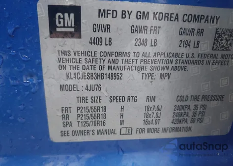 2017 Buick Encore Preferred from USA, damaged, VIN KL4CJESB3HB148952